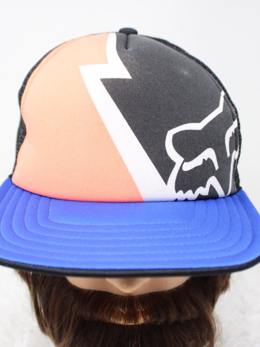 Fox Riders Co Hat Mens Snapback Black/Orange/Blue Mesh Back Trucker Adjustable